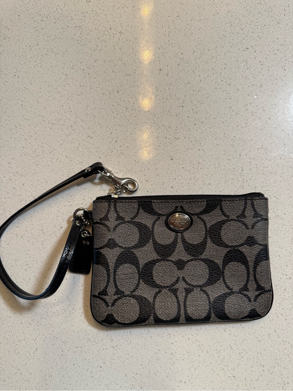 Coach Black and Gray Signature Canvas Wristlet